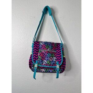 GARNET HILL KIDS Colorful Peace Pattern Messenger School Crossbody Bag Teal Pink